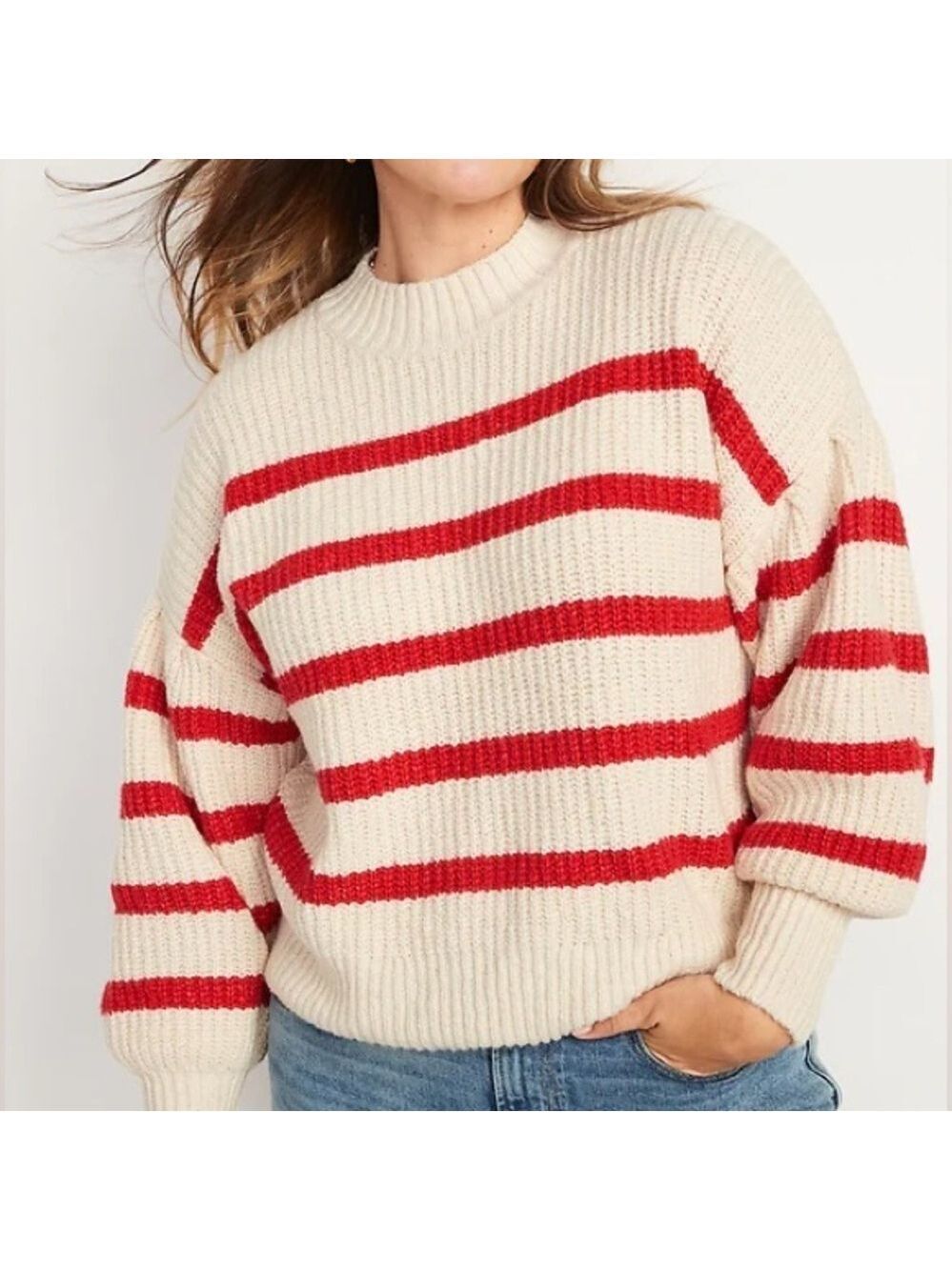 Old Navy Mock-Neck Striped Shaker-Stitch Soft Knit Oversized Sweater